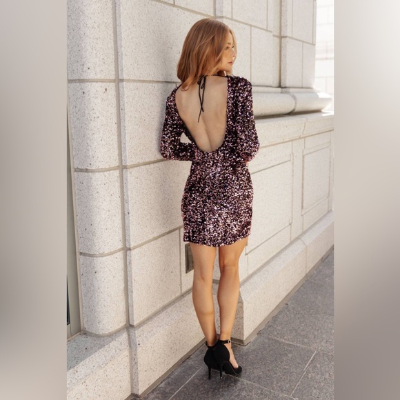 ZARA PINK VELVET WITH SEQUINS MINI DRESS - Picture 8 of 8